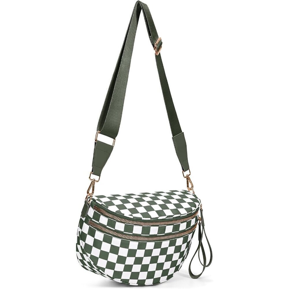Checkered Nylon Crossbody Bag for Women Adjustable Strap Waterproof - Picture 6 of 7